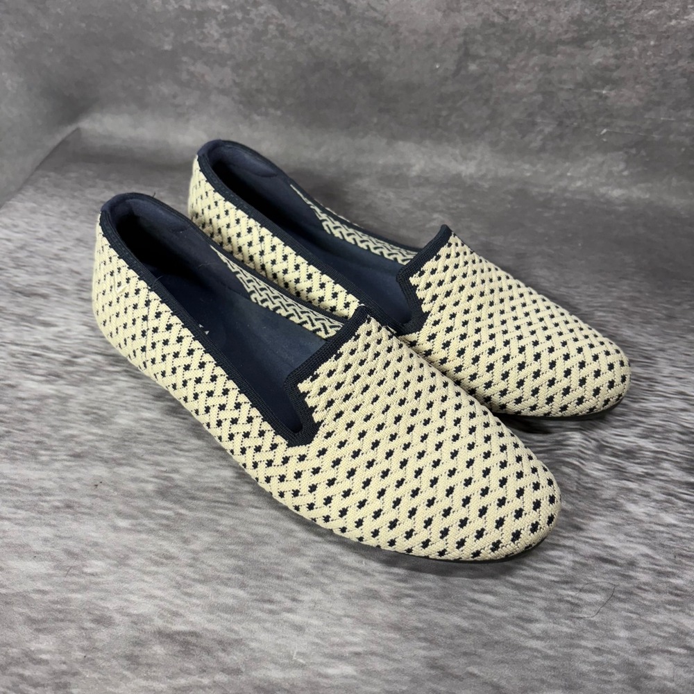 Vivaia Audrey Knit Loafers Size 38.5 Cream Navy Basketweave Coastal Preppy